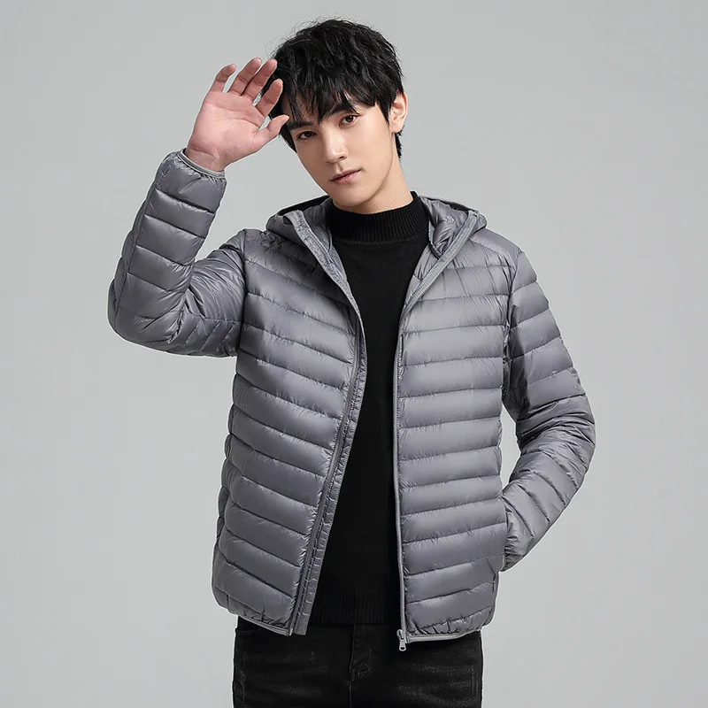 Chaqueta de plumón ligera para hombre, cálida para Otoño e Invierno Abrigo con capucha, tendencia corta para deportes de ocio, ligera, plumón de