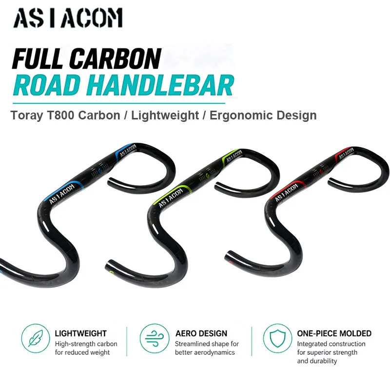 ASIACOM New Ultralight Full Carbon Round Tube Drop Bar Ergonomic External Routing 400-440mm Racing Handlebar