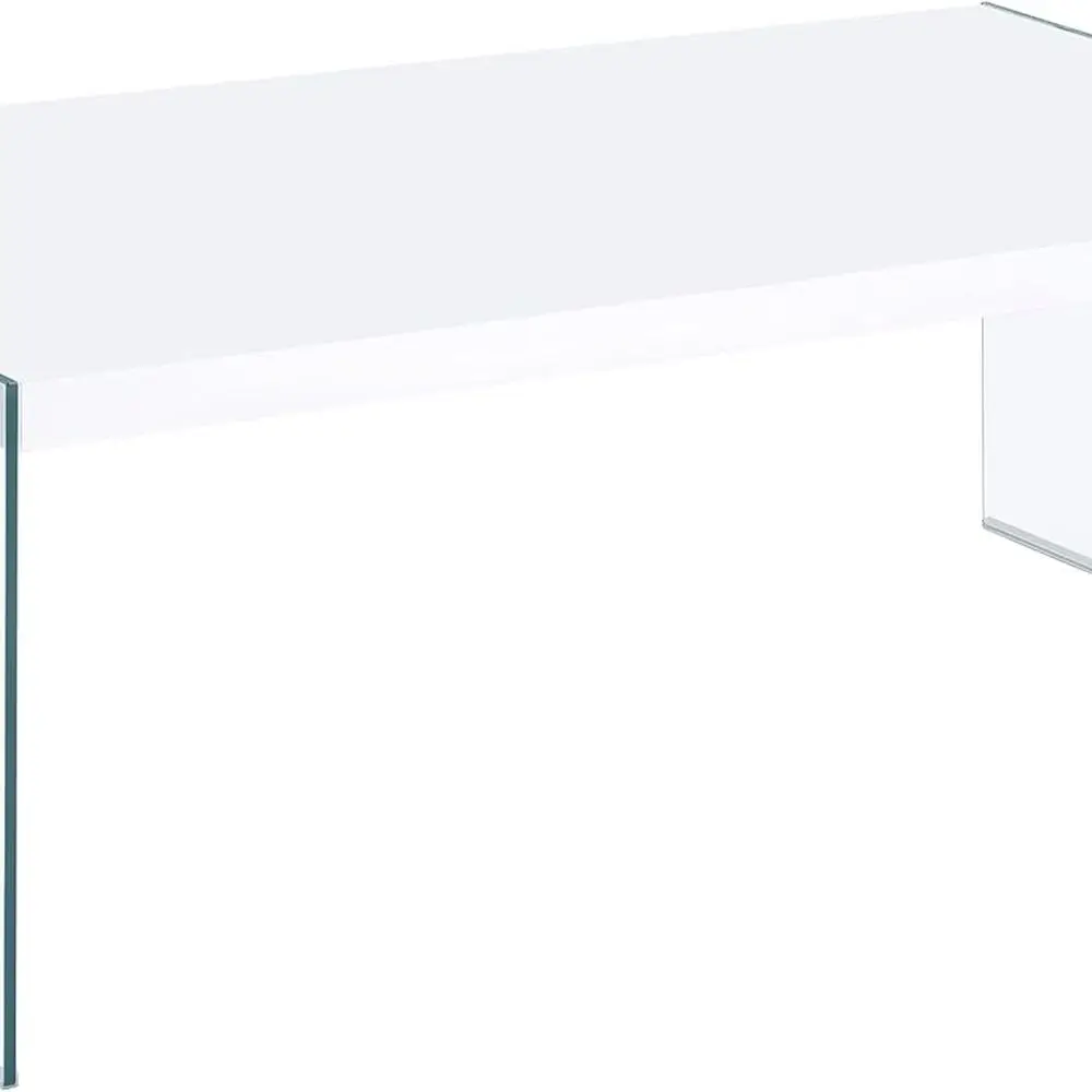 

Прямоугольный журнальный столик из стекла и инженерного дерева с опалом, прозрачные стороны, отделка белым глянцем, 44, гостиная — подставка для дома