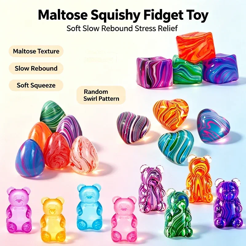 ASMR Satisfying Marble Quicksand Squeeze Toy Clear Gummy Bear Maltose Squishy Slow Rebound Fidget Toy Anxiety Relief Hand Toy