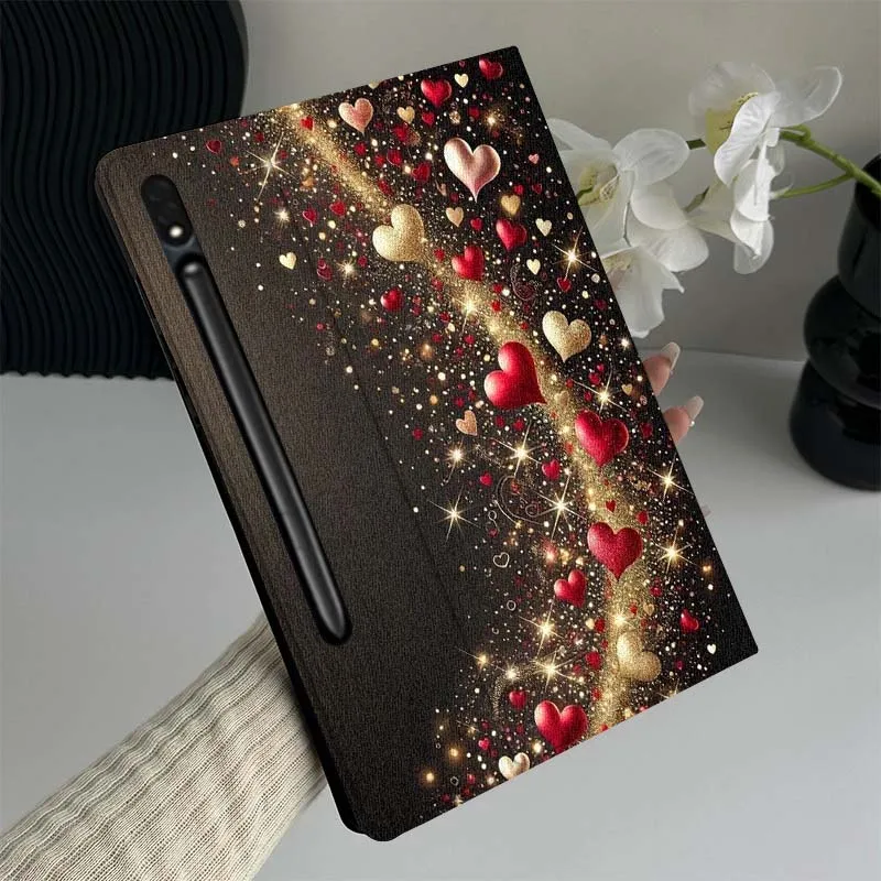

Блестящий чехол для планшета с сердечками и блестками для Samsung Galaxy Tab S7 S8 S9 S10 FE Lite, подарок