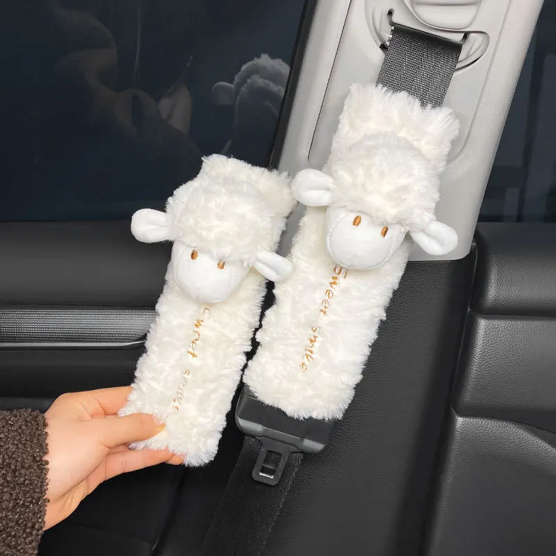 Car Seatbelt Padding Cover Personalised Cute Cartoon Sheep Soft Lengthening Car Shoulder Pads Seat Belt For Kids Adults