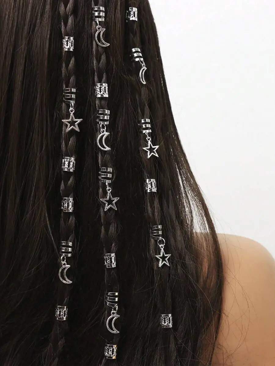

40pcs Star And Moon Hair Charms For Braids Dreadlocks Boho Style Hair Accessories