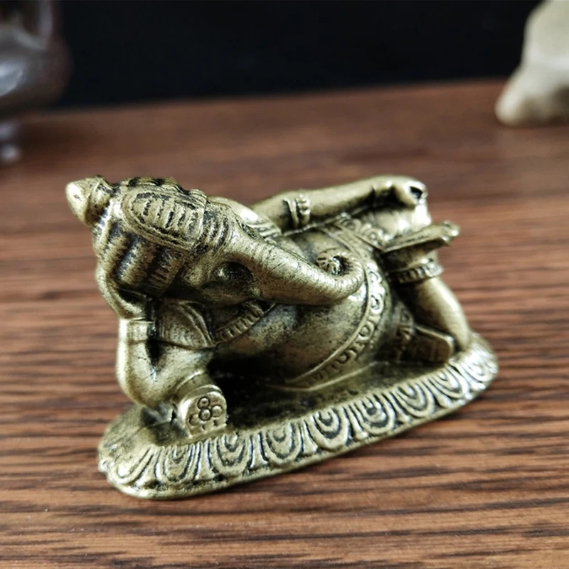 Bronze Color Ganesha Buddha Statue Ornaments Fengshui Ganesh Indian Elephant God Sculptures Figurines For Home Garden Decoration