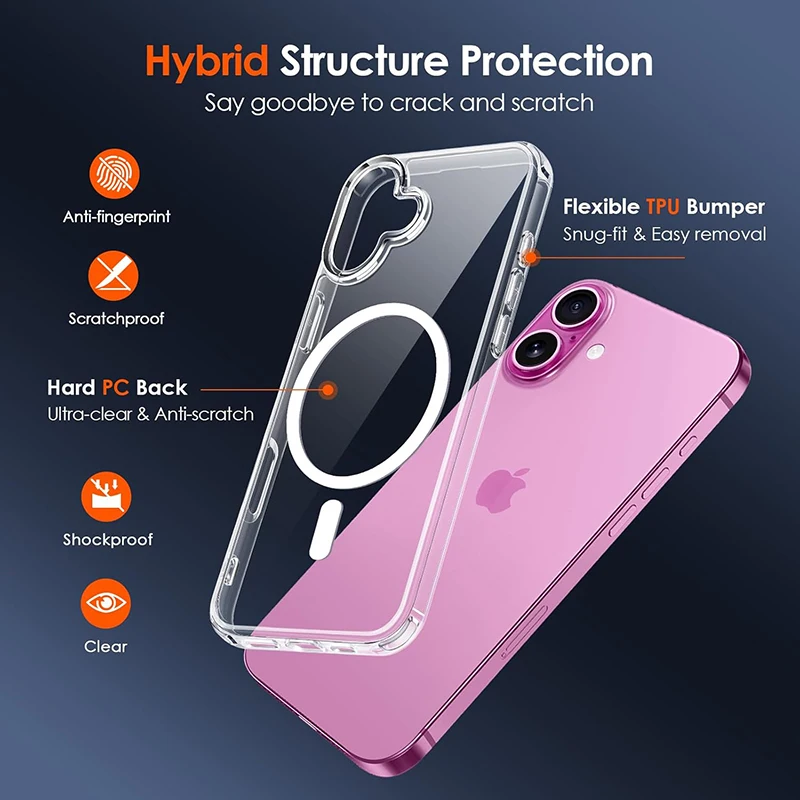 Funda transparente de lujo magnética para carga inalámbrica Magsafe para iPhone 17 16 15 14 13 12 11 Pro Max Plus Mini 2