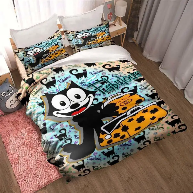 Модный комплект постельного белья с рисунком Felix Cat, модный комплект постельного белья с 3D принтом для мальчиков и девочек, комплект постельного белья King Size, пододеяльник, наволочки