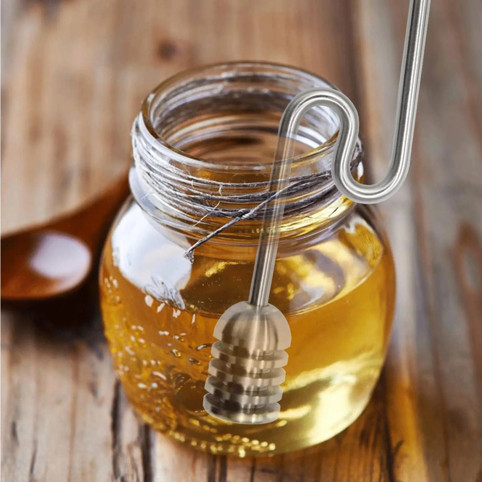 Honey Dipper Curved Handle Stainless Steel Spiral Syrup Server Honey Dripper Stirrers for Kitchen Cafe Bar Bakers Tea Yogurt