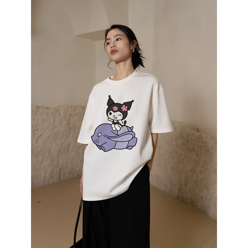 

Kuromi Cotton T-shirt Women Anime 2023 Sanrio T Shirt Kawaii Cartoons Casual Clothes Comfortable Unisex Streetwear Oversized Top