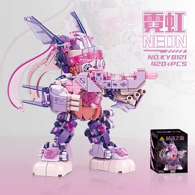 Creative Glow-in-the-dark Robot Warrior Mech Building Block Model Neon Punk Style Robot Children Assembly Decoration Boy Gift