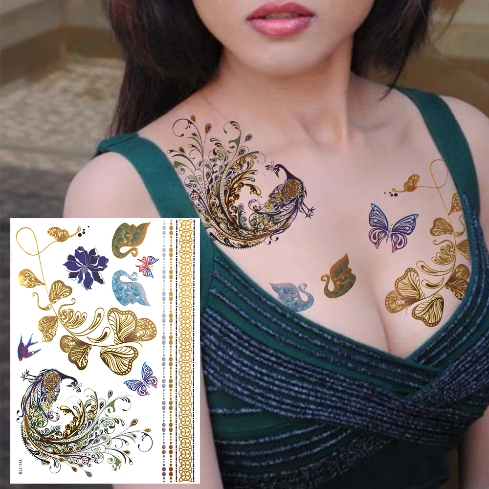 Realistic Elk Flower Moon Fake Tattoo Sticker For Kids Women Gold Rose Snake Wings Temporary Tattoos DIY Gadget Waterproof Tatoo