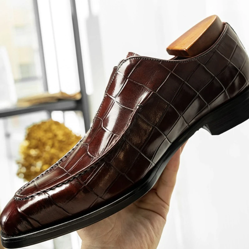 

Men loafers Shoes Genuine Leather Solid Color Low Heel Business Formal Banquet Men Shoes