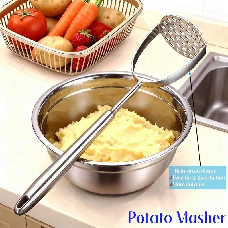 Potato Masher Stainless Steel, Professional Manual Kitchen Tool Potato Smasher for Potatoe, Avocado, Sweet Potato, Beans,Meat