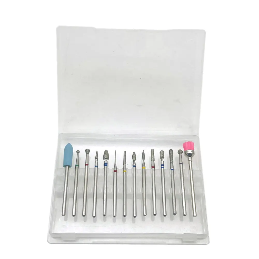 14pcs 3/32'' Nail Diamond Carbide Cuticle Remover Drill Bits for Nails for Acrylic Gel Nails Cuticle Manicure Drill Kit With Box