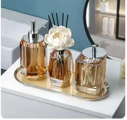 Portable Hand Sanitizer Lotion Bottle Aromatherapy Bottle Home Bathroom Crystal Cotton Swab Box Shampoo Shower Gel Bottles Tray