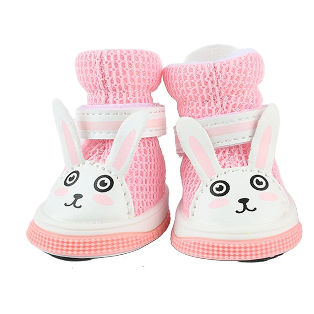 4 pcs Breathable Mesh Pet Mesh Shoes Pink Adjustable Strap Dog Boots Non Slip Sole Soft Upper Pet Footwear Paw Protection