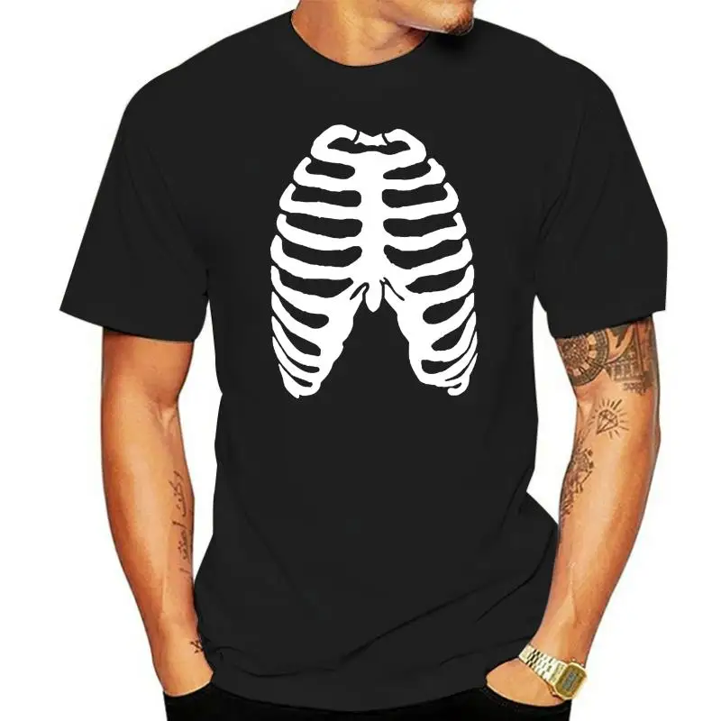 RIB CAGE T-SHIRT - Halloween Skeleton Fancy Dress Ribcage Goth Cotton Tee Shirt Popular Tagless