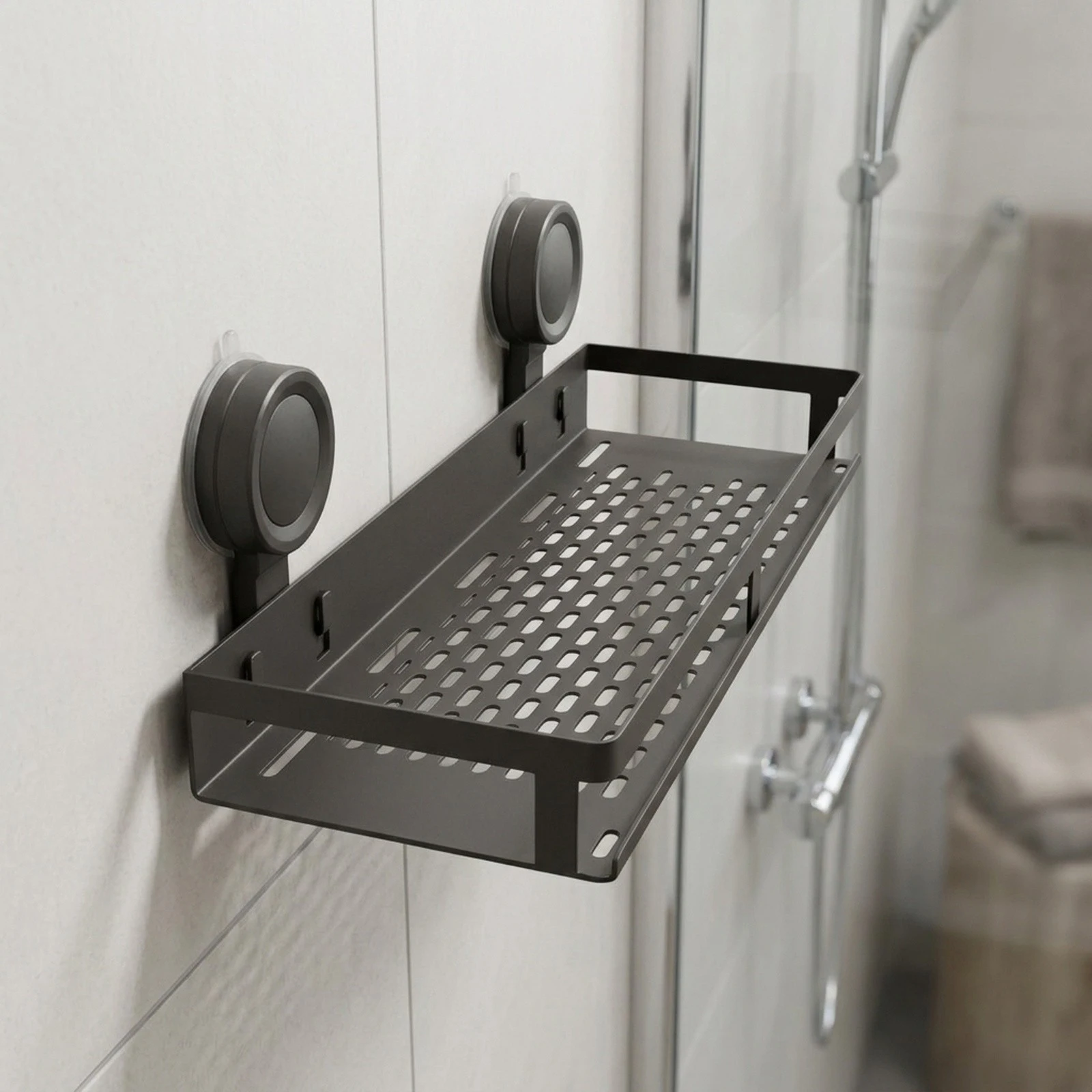 Grey Shower Shelf Shower Shelf Towel Bar Multiple Drainage Holes Repositionable Design Efficient Water Drainage