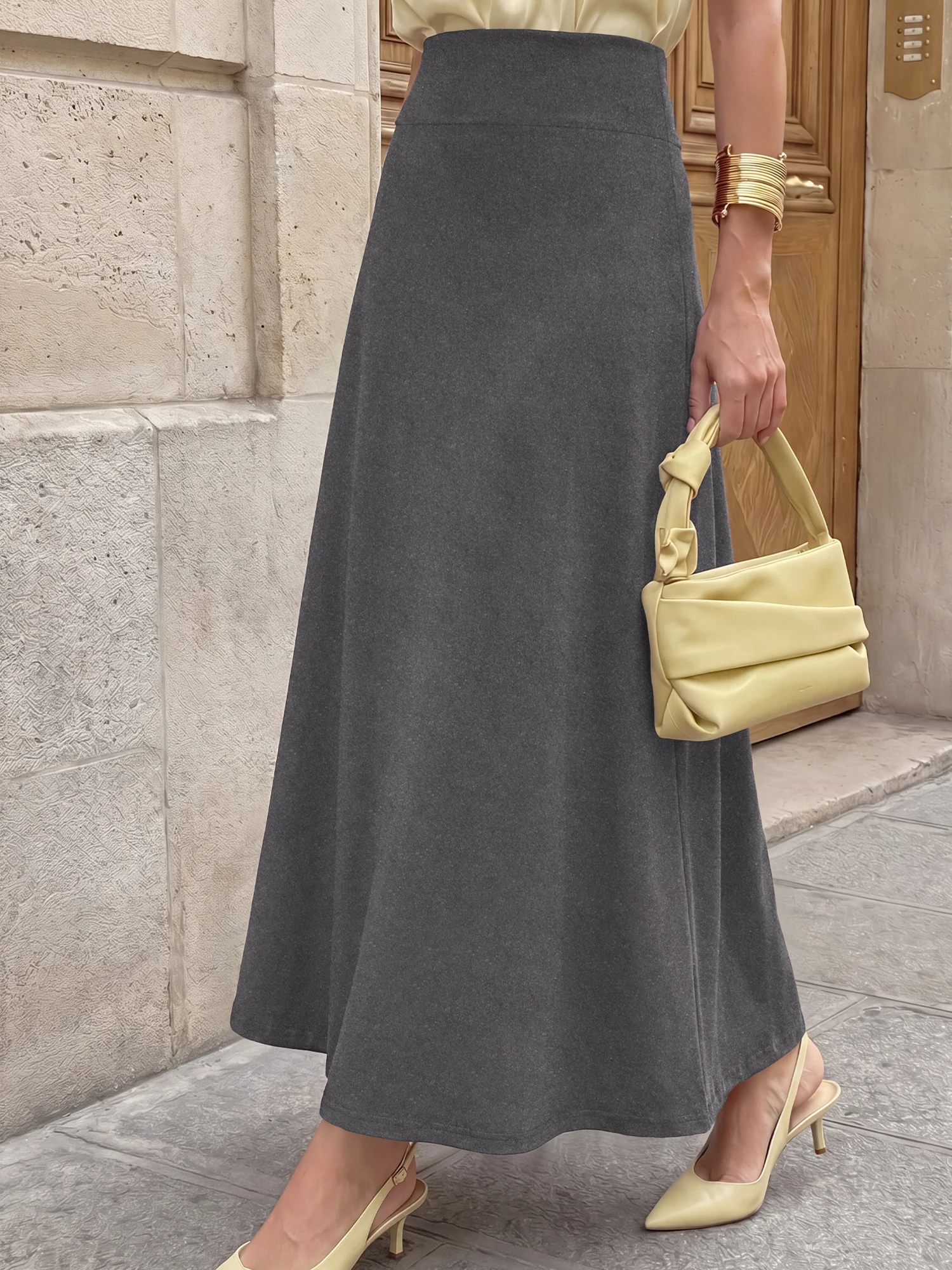 Feminine Flowy Midi Skirt, Clean Simple Cut, Romantic Day Date & Neighborhood Leisure Styling