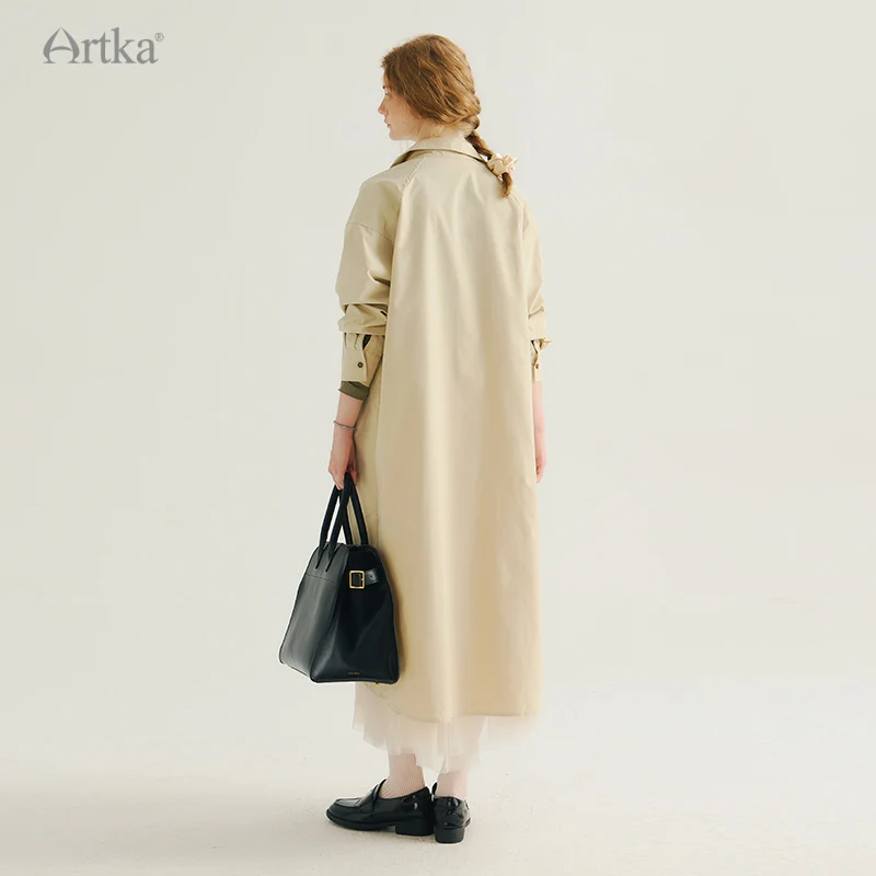 ARTKA 2024 Autumn New Women Fashion Trench Coat Style Shirt Dresses Casual Long Sleeve Long Trench Coat With Belt LA92847Q