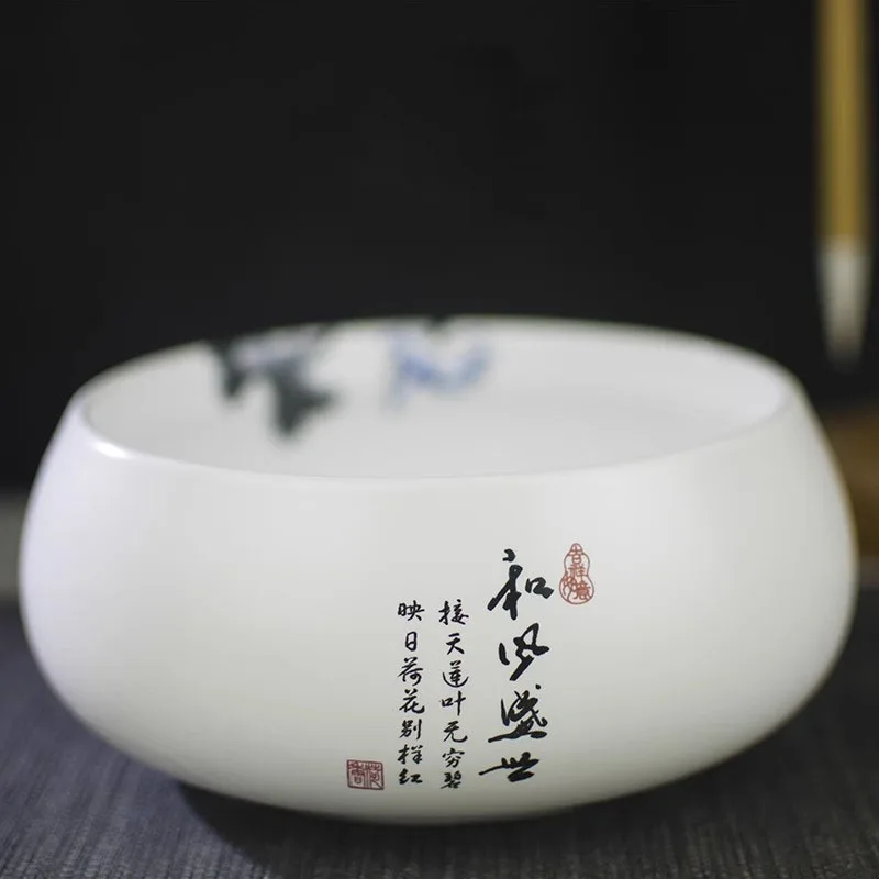 Chinese Ceramic Brush Washer - Calligraphy Ink Cleaning Bowl, Traditional Painting Art Supplies Desk Decor