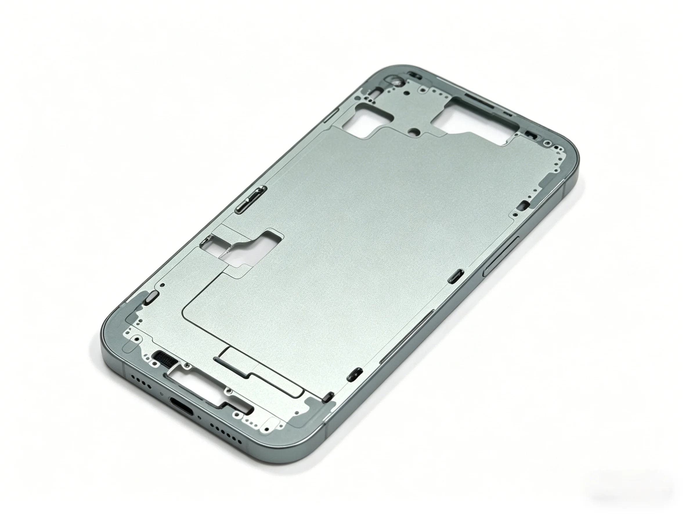 Pre-assembled Middle Frame for iPhone 15, with Buttons + Charging Port Mesh + Screen Clips, Not include back glass