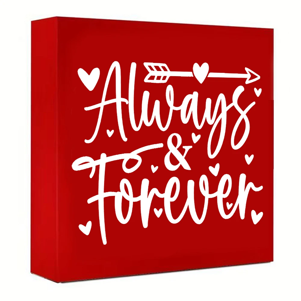 1pc Red Wooden Box Sign, Always & Forever, Wooden Crafts Desk Decoration for Home Farmhouse Living Room Fireplace, ValentineS