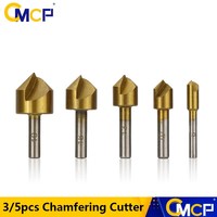 CMCP 3/5pcs Chamfering Cutter Single Flute 90 Degree Countersick Drill Bits Set Titanium Coated Hole Cutter For Wood