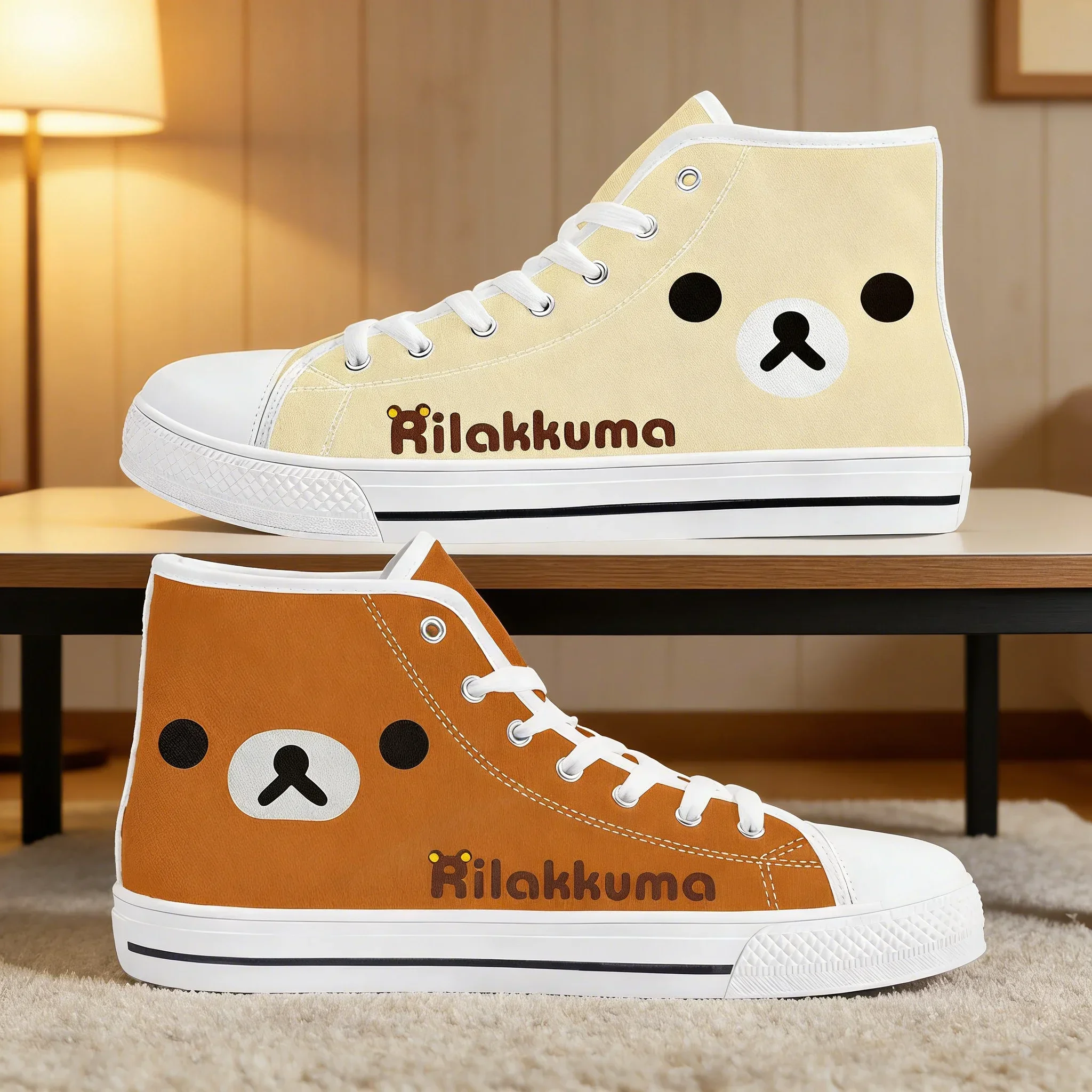 

Rilakkuma High Top Canvas Sneakers, Cute Japanese Cartoon Couple Shoes for Men & Women