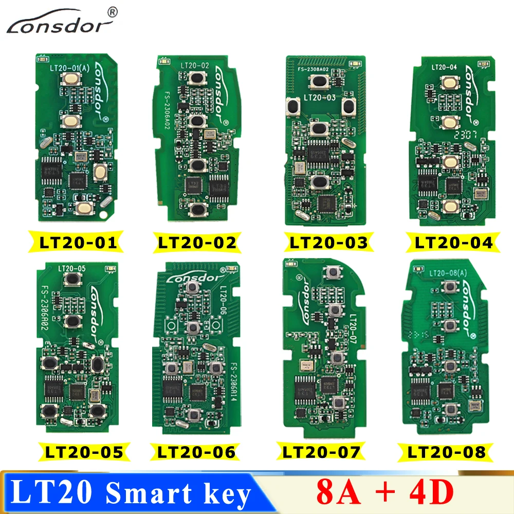 Lonsdor LT20-01 LT20-04 LT20-03 LT20-08 Universal LT20 Smart Key PCB 8A+4D For Toyota & Lexus Support K518 & K518ISE & KH100+