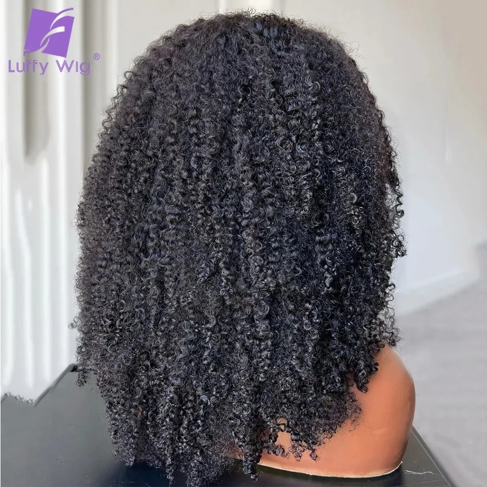 200Density Afro Kinky Curly 13x6 Lace Front Wig 4C Human Hair Glueless Lace Frontal Pre Plucked Baby Hair Bleached Knots Wig