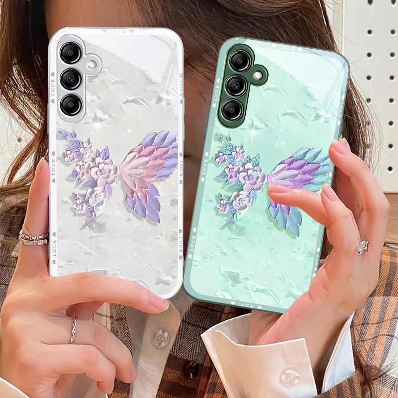 

Flower shaped butterfly For Samsung Galaxy A14 4G 20 30 52 20S 21S 22 A32 33 34 42 50 51 53 54 70 71 72 73 5G Glass Phone Case