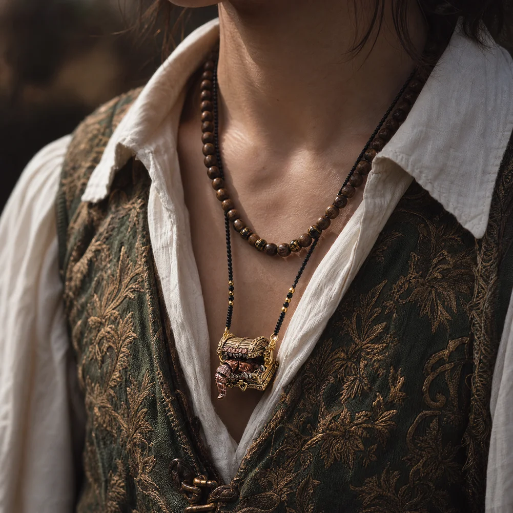 COPPERTIST.WU Mimicling Chest Pendant Hidden Storage, Detachable Tongue Charm, Fantasy Statement Pendant,Bronze & Copper