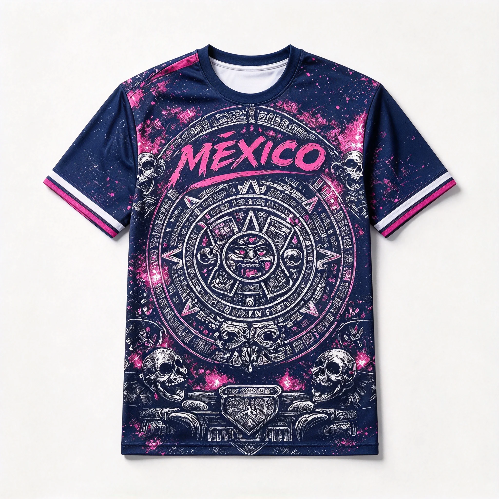 Men Quick Dry Sports Short Sleeve, Mexico Day of the Dead Skull Aztec Print Ethnic Vintage Crew Neck T-shirt Multi-color Style