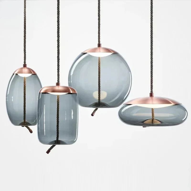 الشمال سميكة حبل القنب مصابيح معلقة البيضاوي الزجاج ثريا تركب بالسقف غرفة المعيشة الحديثة غرفة نوم مطعم المطبخ قلادة أضواء