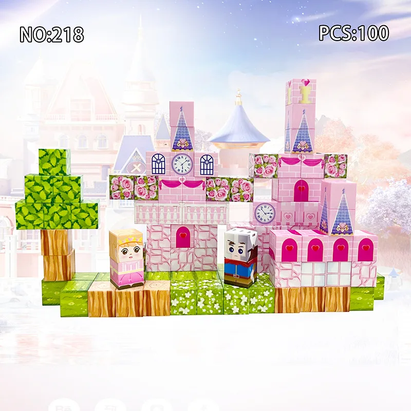Pink castle magnetic building block set, suitable for boys and girls over 3 years old DIY to improve hand skills and creativity