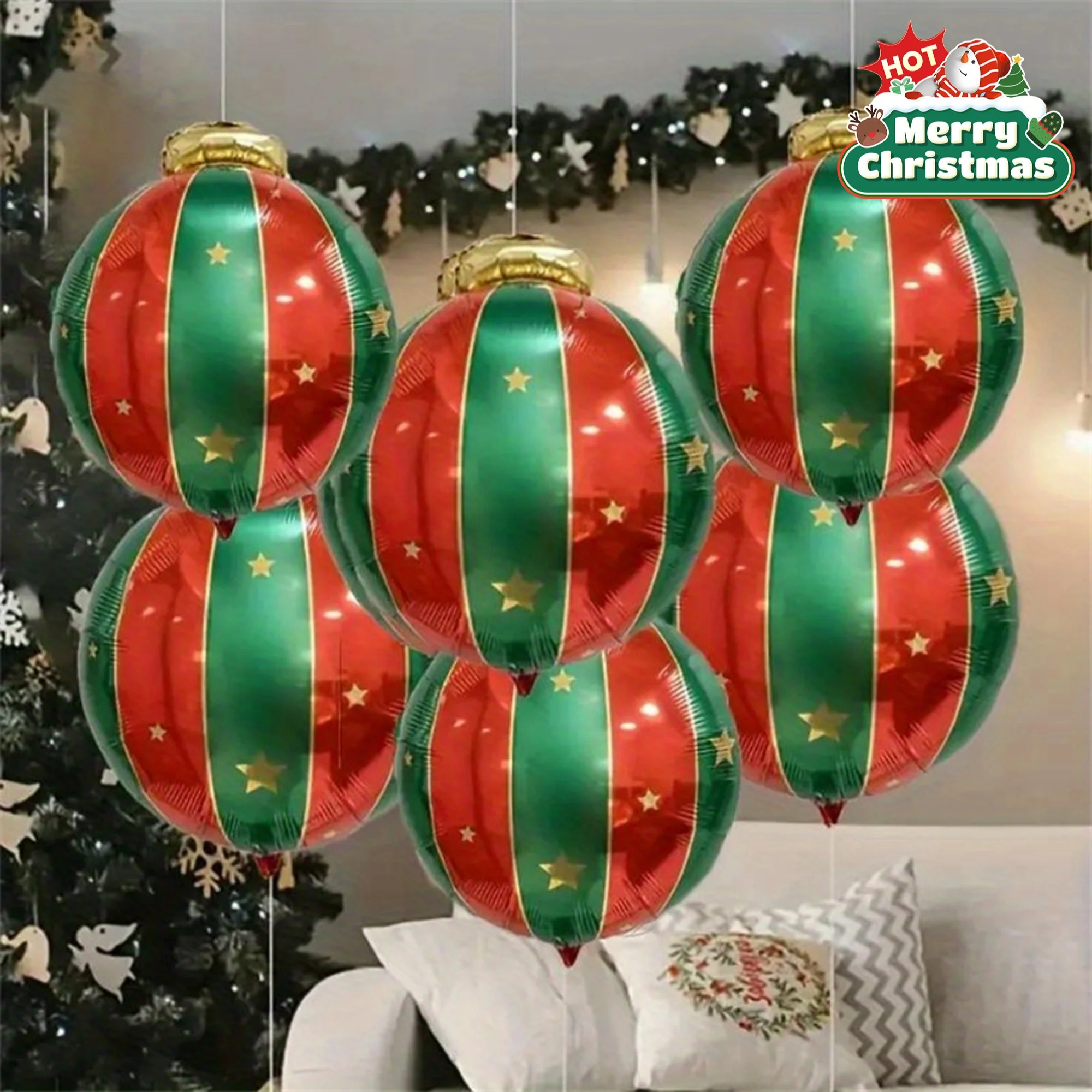 6 Stück Aluminiumfolie Weihnachten Hängende Luftballons Rot Grün Laterne Luftballons Partydekorationen Festival Supplies Weihnachtsballon