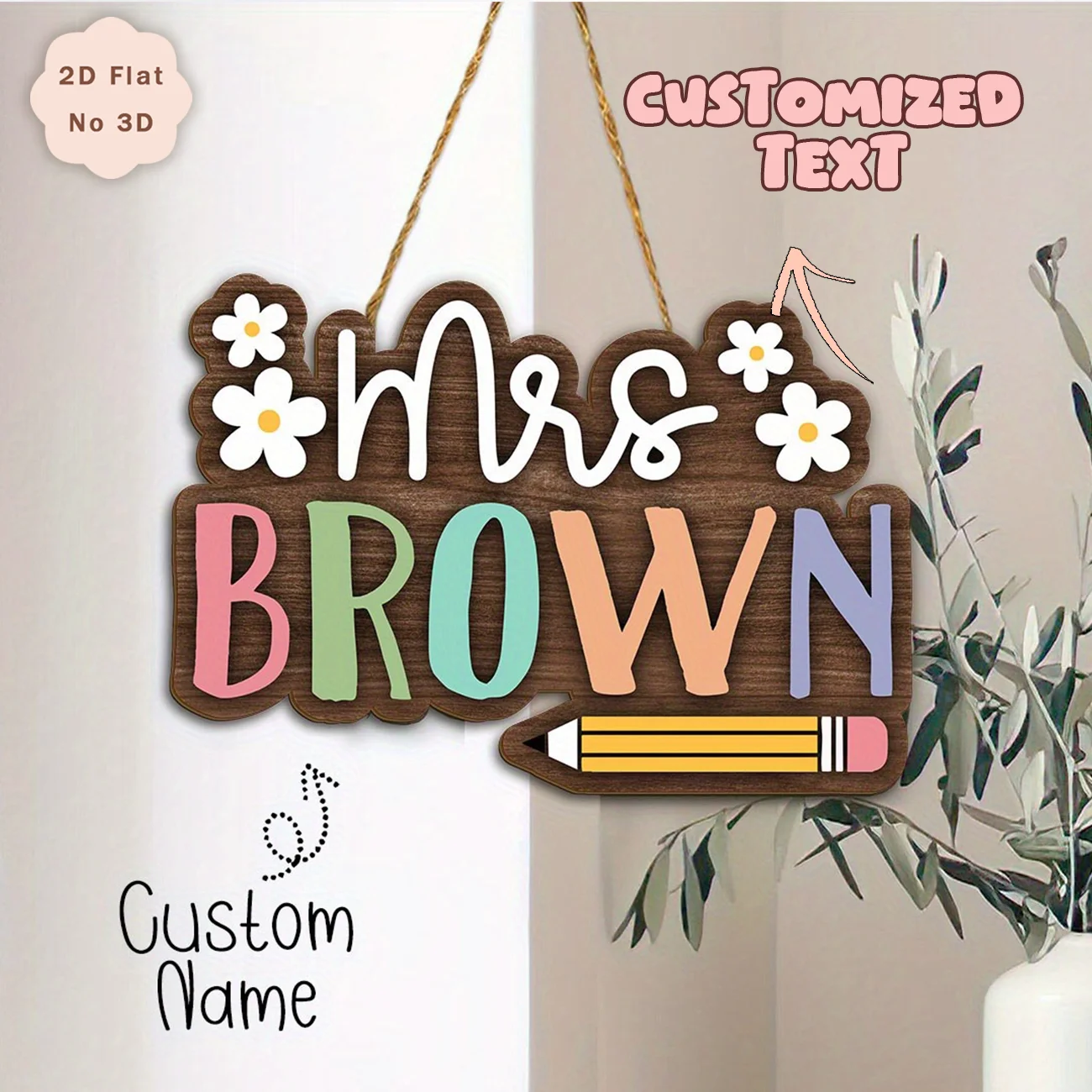 Custom Teacher Name Door Sign, Personalized Wooden Classroom Hanging Plaque for Teacher Appreciation Gift