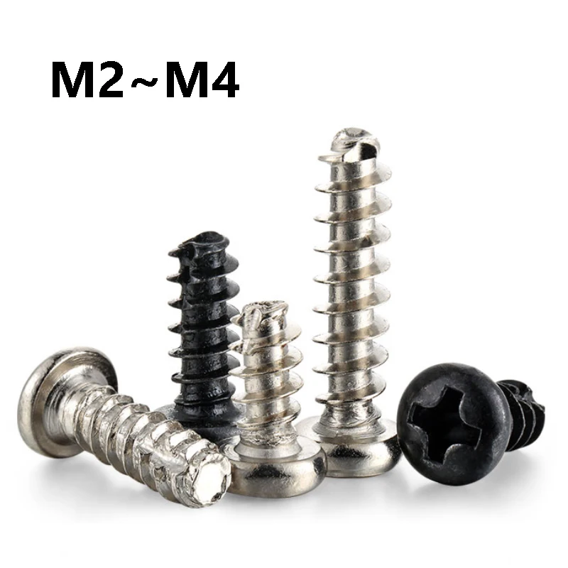 

M2 M2.3 M2.6 M3 M3.5 M4 Phillips Round Head Flat Tail Tapping Screws Carbon Steel Cross Tail-cut Wood Screws