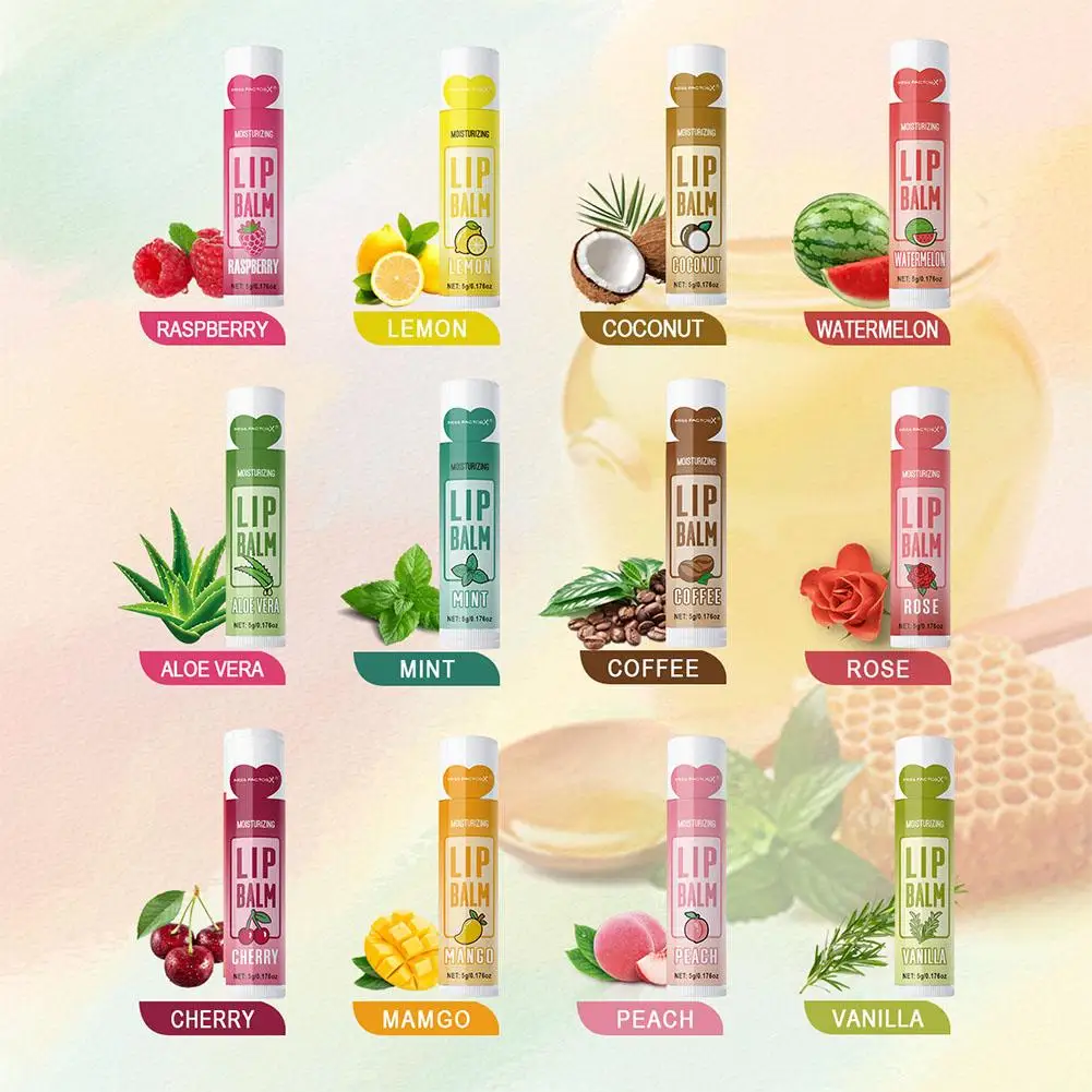 24PCS/ Box 12 Kinds Of Flower And Fruit Lip Balm Set Gift Natural Fragrance Moisturizing Exfoliating And Brightening Lip Color