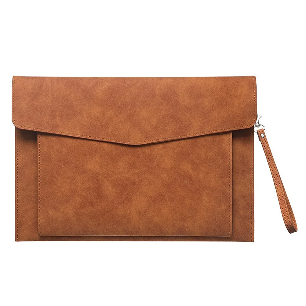 Large Capacity A4 Leather Document Bag Magnetic Button Simple Double Layer File Folder Portable Thickened File Storage Bag