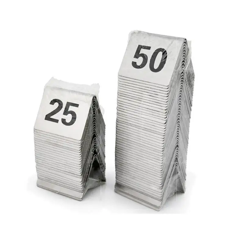 1-100 Number Choice Stainless Steel Table Number Cards Tent Table sign card Double-Sizes Restaurant Cafe Utensils