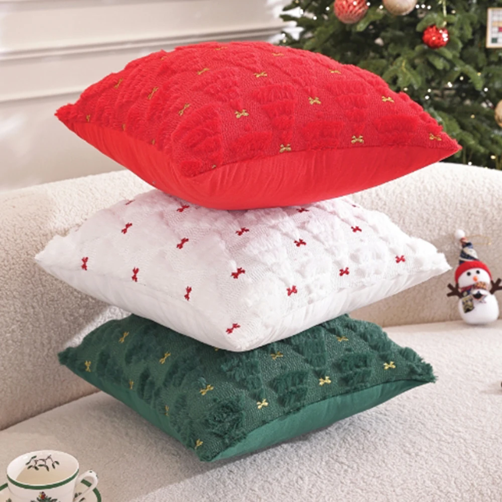 Green Christmas Decorative Throw Pillow Covers 18x18 Inch Soft Plush 3D Embroidered Halloween Pillow Covers for Fall