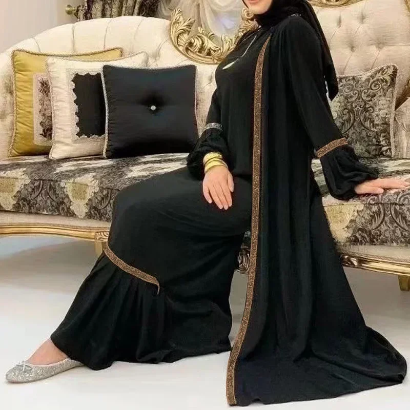 Eid Muslim Abaya Kimono 2 Piece Set Dubai Luxury Islam Turkey Abayas for Women Sequin Evening Party Dress Moroccan Kaftan Robe