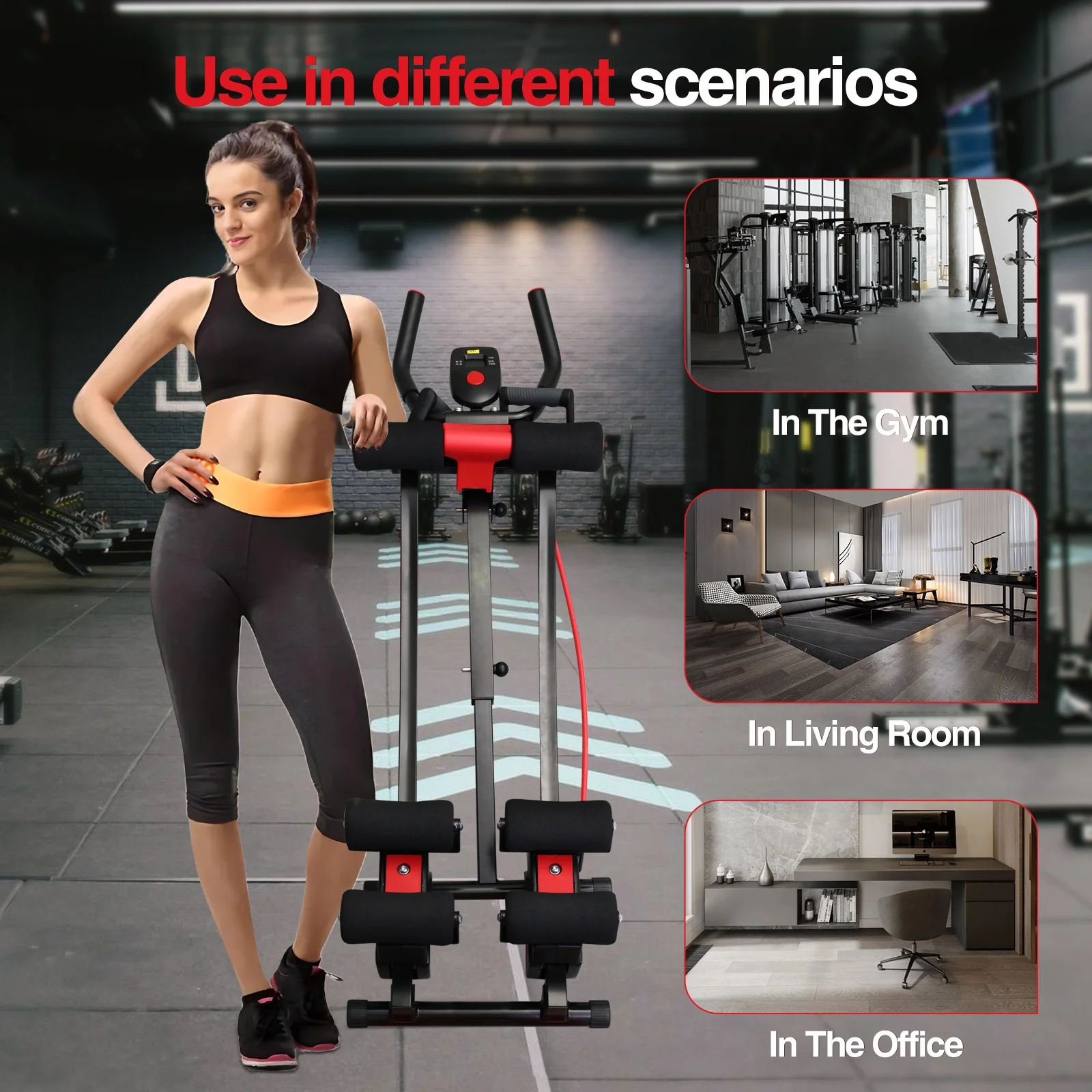 Ab Machine Ab Cruncher Track Workout Fitness Adjustable Height Waist Trainer Core Foldable Core  Abdominal 4 Levels 440 lbs
