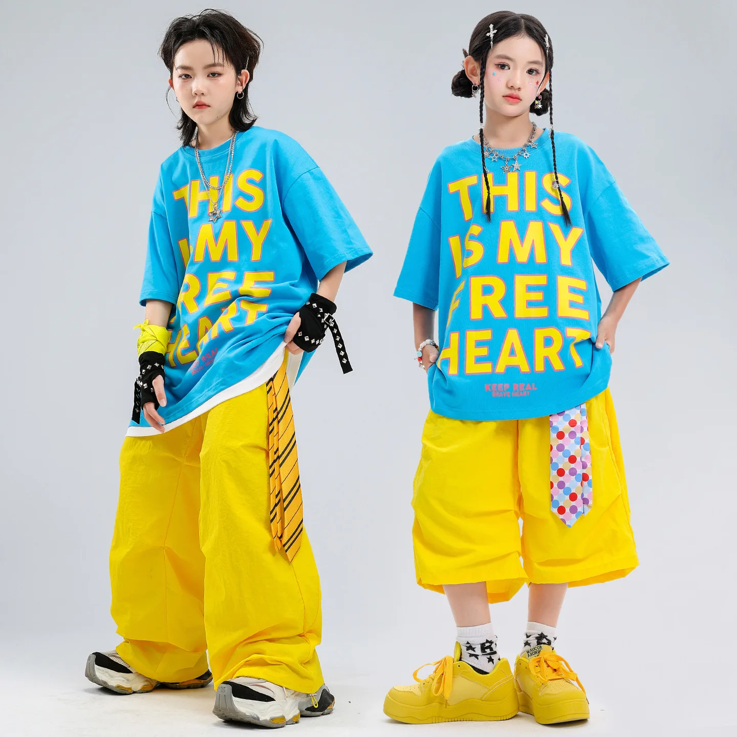 Kids Streetwear Costumes Black Pink Oversized T-Shirt Baggy Pants Set for Girls Hip Hop Clothing Boys Jazz Dance Stage Outfit