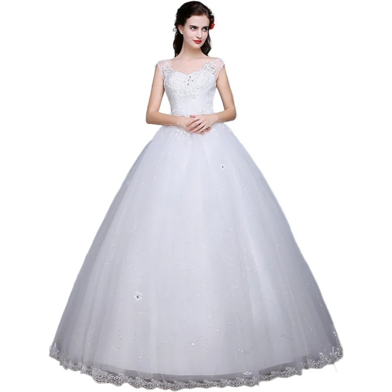 Robes De mariée pour femmes à lacets robe De bal longueur au sol robe De soirée en dentelle robe De mariée blanche une ligne robes De Novia