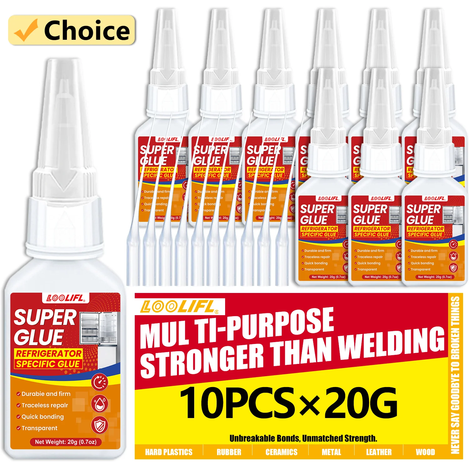 1–10 Stück SuperGlue, superstarker Klebstoff, geeignet für sofortigen, transparenten Kleber auf Kunststoff, Metall, Holz, Kunsthandwerk, Glaskeramik