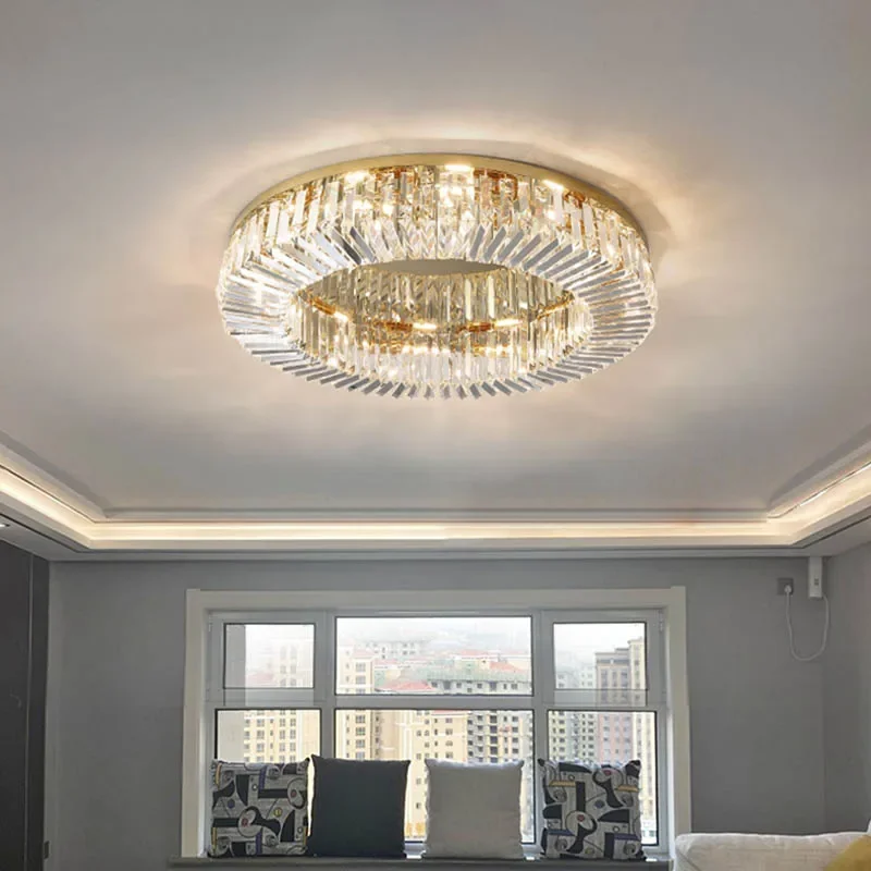 Modern Luxury Crystal Ceiling Lamp Bedroom Dining Living Room Chandelier Gold Led Ring Light Home