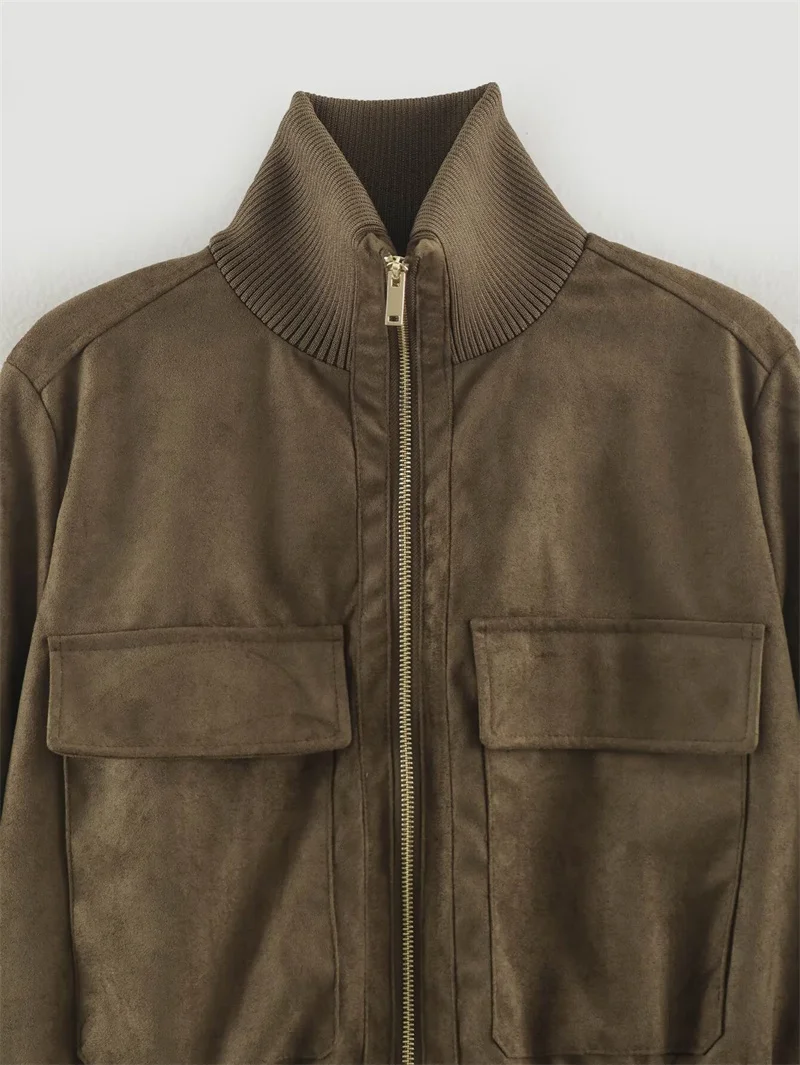 Guobioziy 2026 Autumn Flight Jacket Minimalist Trend Stand Collar Zipper Coat Functional Pockets Loose Street Style