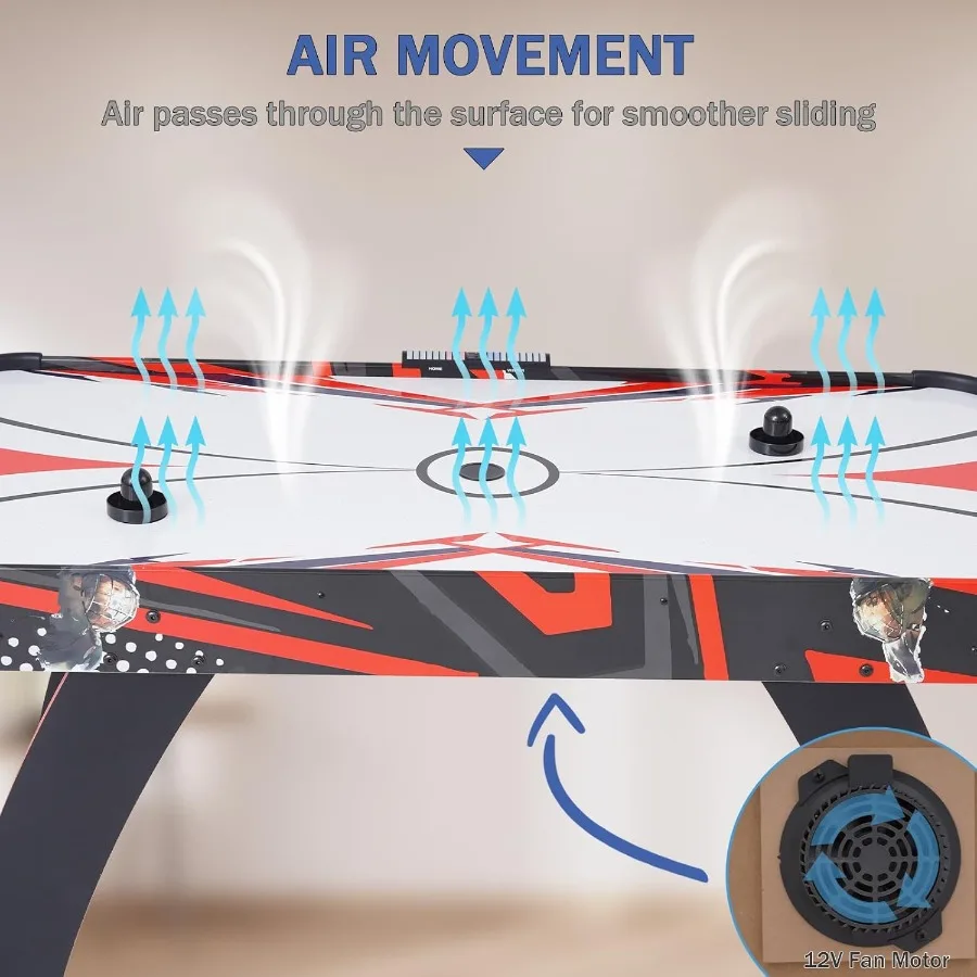 Air Hockey Table Indoor Hockey Arcade Game Table with 2 Pucks 2 Pushers LED Scoreboard Powerful 12V Motor Ideal for Adults and